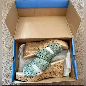 Jellypop Sage Green Woven Wedges w/ Cork Sole & Memory Foam Insole